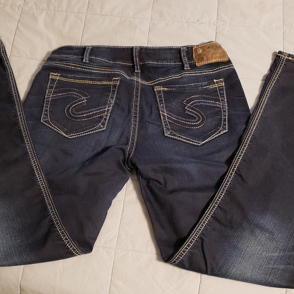 Silver "Suki" jeans.  Dark wash. Size 10